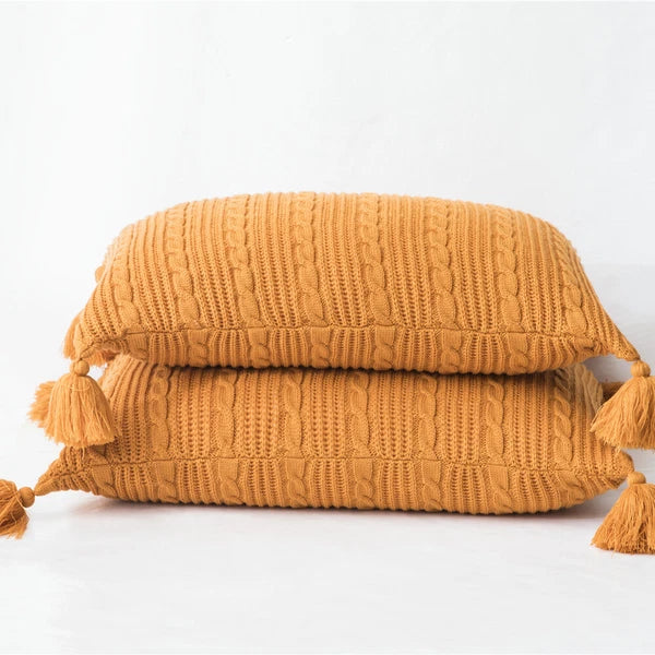 Knitted Pillow Case Tassel Pom Pom Waist Throw Sofa Bed Cushion Cover Pillows