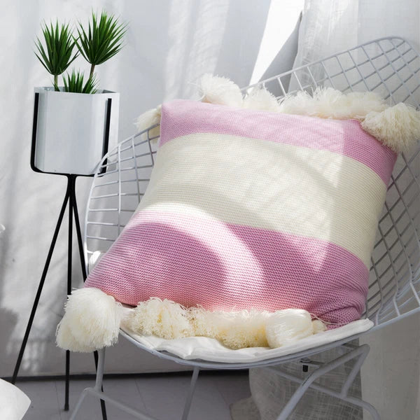 Pom Pom Tassel Cushion Waist Backrest Sofa Bed Pillow Case Office Home Car Decor