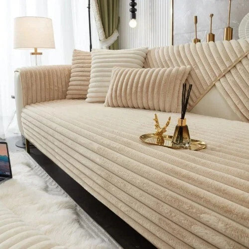 Rabbit Plush Quilted Sofa Towel Winter Warm Thick Plush Couch Cover L-shaped