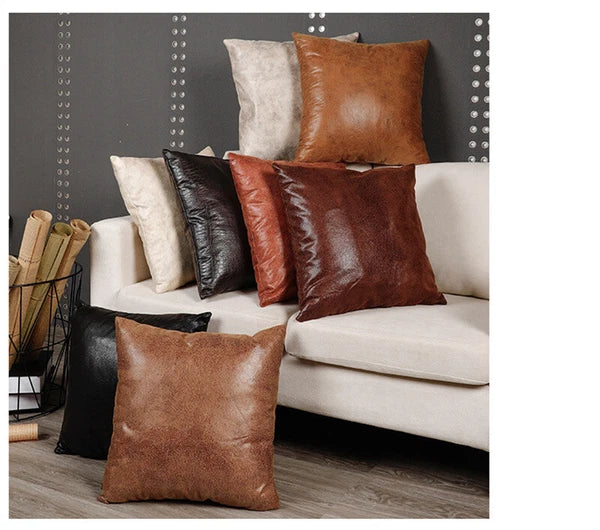 Retro Luxury Faux PU Leather Pillow Case Cushion Cover Throw Sofa Bed Home Decor
