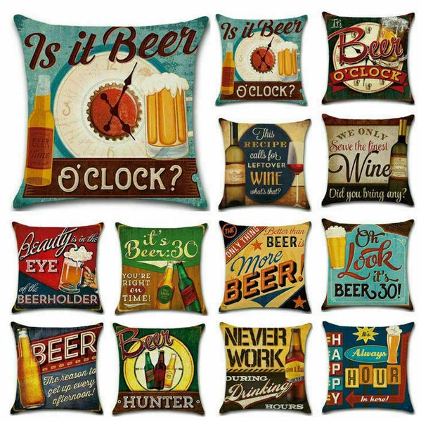 Cover Cushion Pillow Throw Case Vintage Bottle Beer Sofa Wine