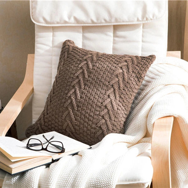 Square Knitted Pillow Case Throw Waist Sofa Bed Cushion Cover Buttons Home Decor