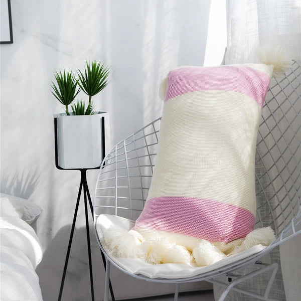 Pom Pom Tassel Cushion Waist Backrest Sofa Bed Pillow Case Office Home Car Decor
