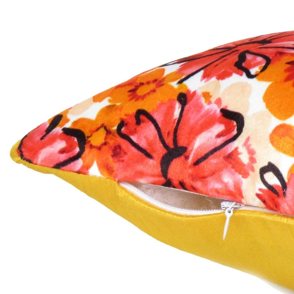 Velvet Cushion Cover Cozy Throw Pillowcase Home Decorative Flower Print Zipper