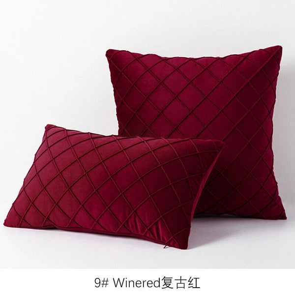 Velvet Check Cushion Cover Soft Pillow Case Sofa Bed Home Decor 18x18in 20x20in