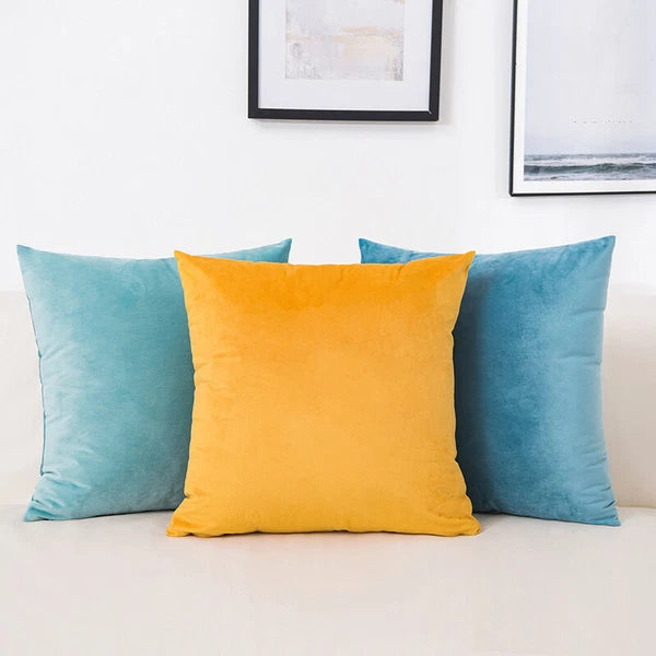 16" Solid Velvet Cushion Cover Candy Color Pillow Case For Sofa Car Home Decor
