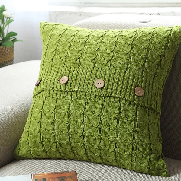 Square Knitted Pillow Case Throw Waist Sofa Bed Cushion Cover Buttons Home Decor