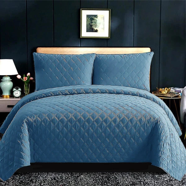 Luxury Embossed Quilted Bedspread Sofa Throw & Pillowcase Double King Bed Set*
