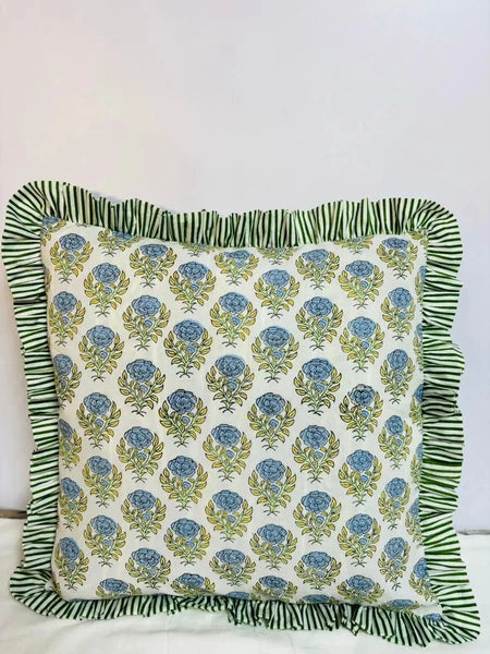 Indian Ruffle Throw Pillow Cover For Couch20x20 Inch Cotton Floral Cushion Cover