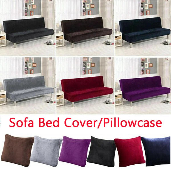 Velvet Armless Sofa Bed Cover Folding Futon Cover Sofa Slipcover 180-210cm