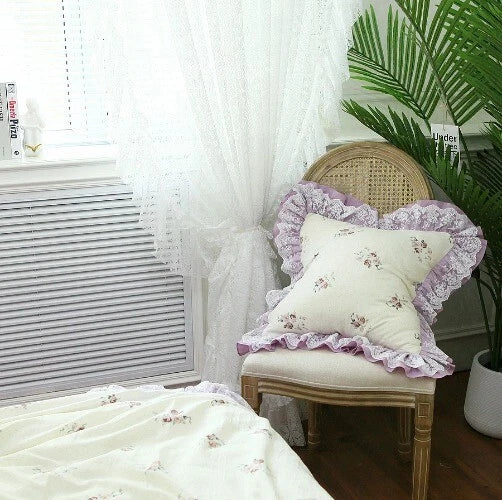 Flower Pattern Square CushionCover for LivingRoom, Flouncing LaceDeco Pillowcase