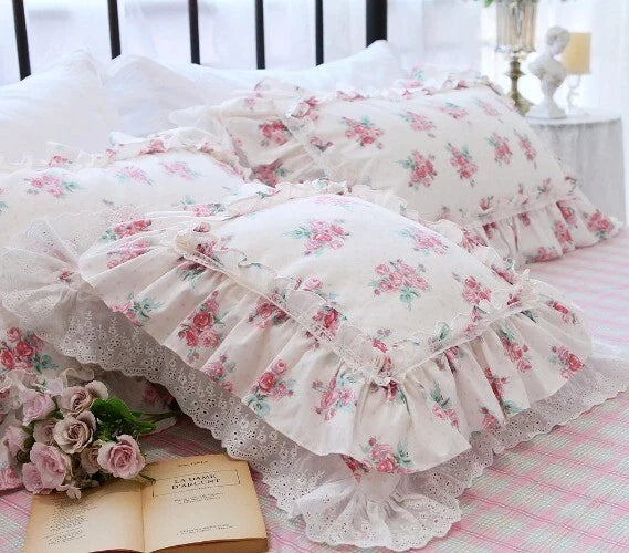 Flower Pattern Square CushionCover for LivingRoom, Flouncing LaceDeco Pillowcase