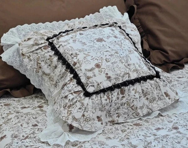 Flower Pattern Square CushionCover for LivingRoom, Flouncing LaceDeco Pillowcase