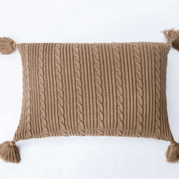 Tassel Cushion Cover Knitted Thread Sofa Throw Waist Pillowcase Home Bed Decor