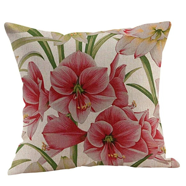 Flower Cushion Cover Cotton Linen Vintage Printing Throw Pillow Case Sofa Bed
