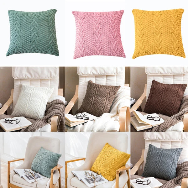 Square Knitted Pillow Case Throw Waist Sofa Bed Cushion Cover Buttons Home Decor