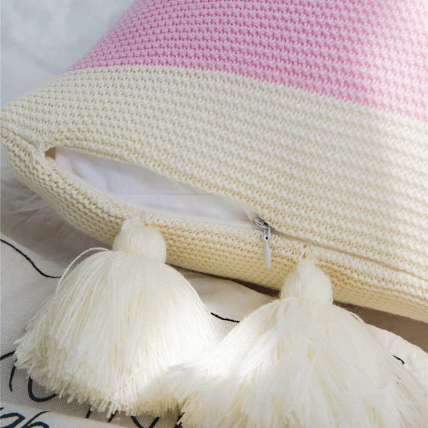 Pom Pom Tassel Cushion Waist Backrest Sofa Bed Pillow Case Office Home Car Decor