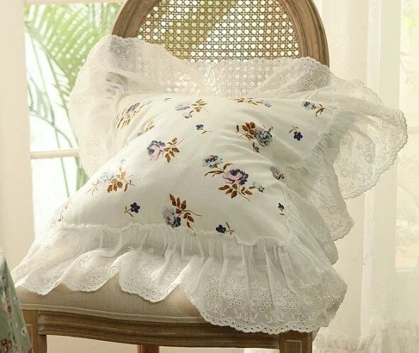 Flower Pattern Square CushionCover for LivingRoom, Flouncing LaceDeco Pillowcase