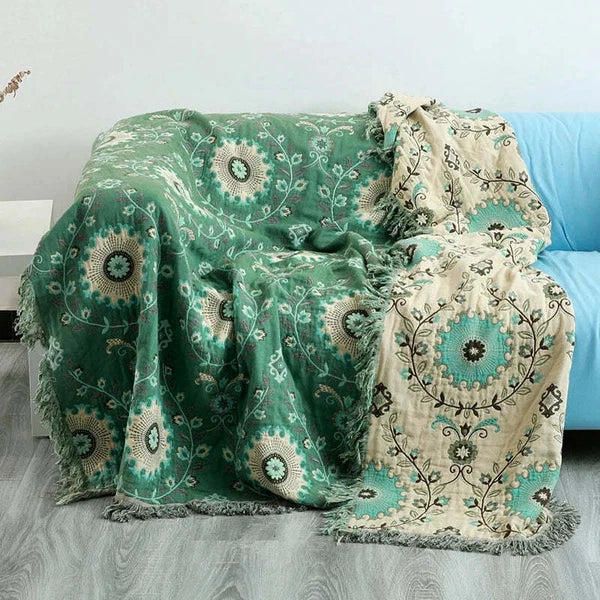 Bohemian  Sofa Throw Blanket - Double Side bed cover & Cushion -