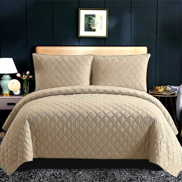 Luxury Embossed Quilted Bedspread Sofa Throw & Pillowcase Double King Bed Set*