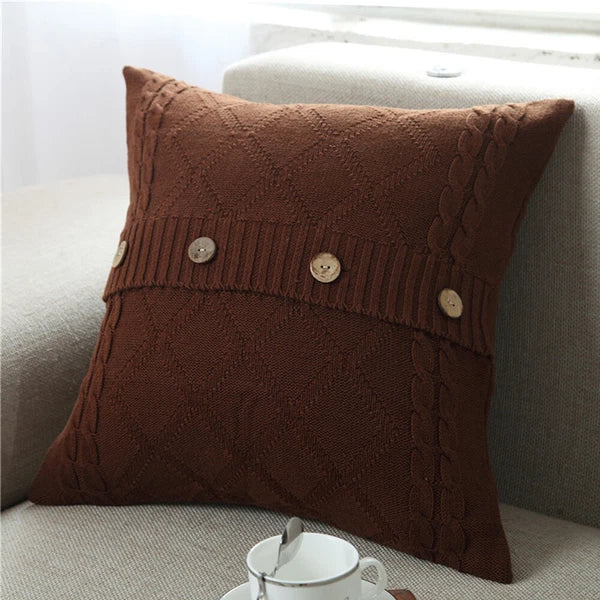 Square Knitted Pillow Case Throw Waist Sofa Bed Cushion Cover Buttons Home Decor