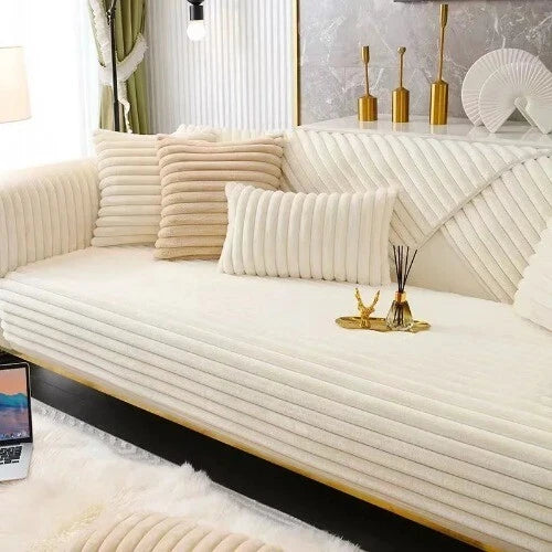 Rabbit Plush Quilted Sofa Towel Winter Warm Thick Plush Couch Cover L-shaped