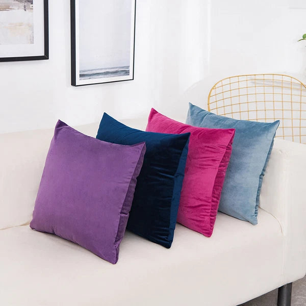 16" Solid Velvet Cushion Cover Candy Color Pillow Case For Sofa Car Home Decor