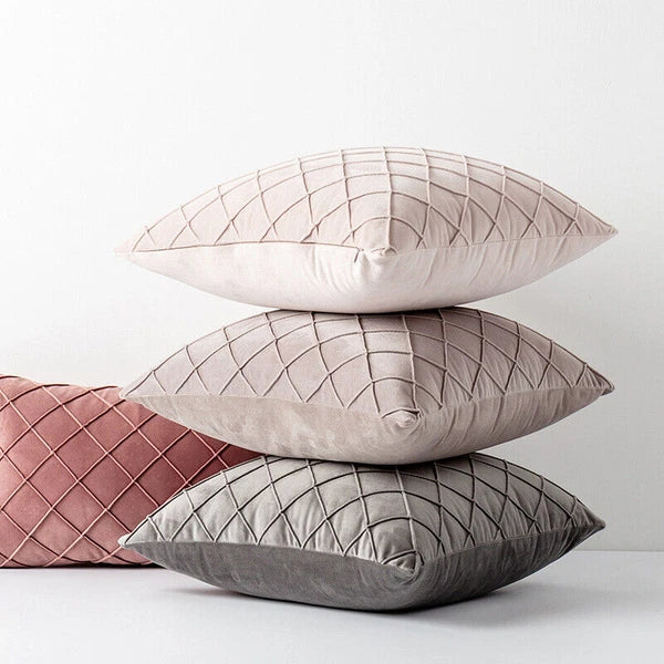 Velvet Check Cushion Cover Soft Pillow Case Sofa Bed Home Decor 18x18in 20x20in