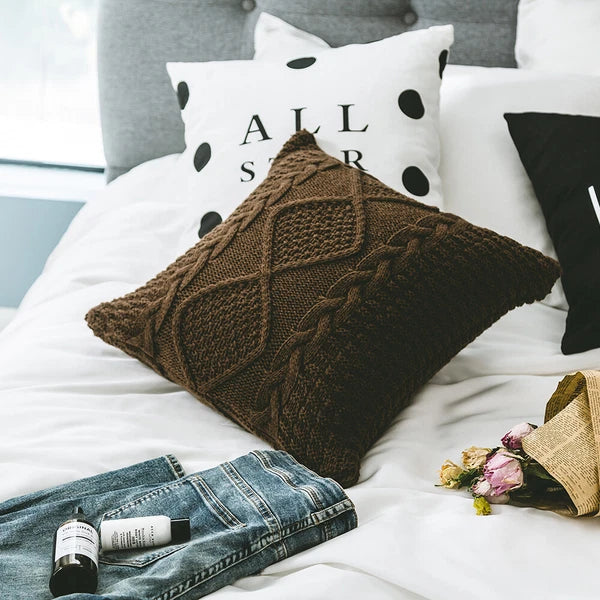 Square Knitted Throw Cushion Pillow Case Sofa Bed Office Pillow Cover Home Decor