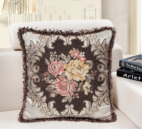 22x22" Classic Vintage Cushion COVER Jacquard Floral Sofa Home Decor Pillow Case