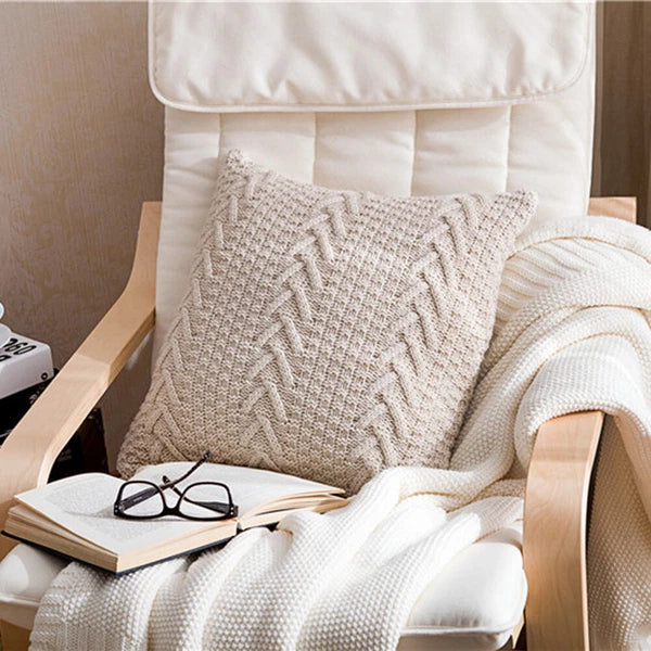 Square Knitted Pillow Case Throw Waist Sofa Bed Cushion Cover Buttons Home Decor