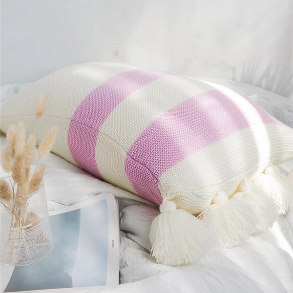 Knitted With Tassel Throw Pillowcase Sofa Office Bed Waist Cushion Pillow Cover