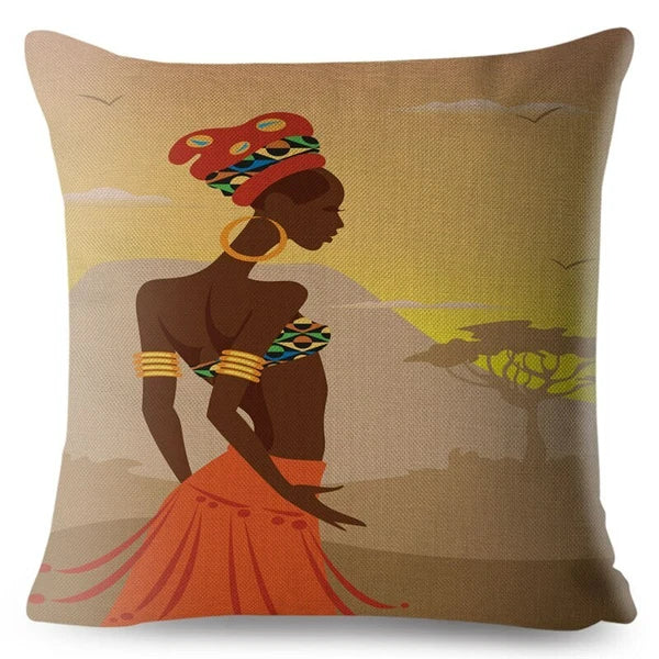 African Girl Style Design Linen Pillow Case Printed Car Cushion Cover Sofa Bed