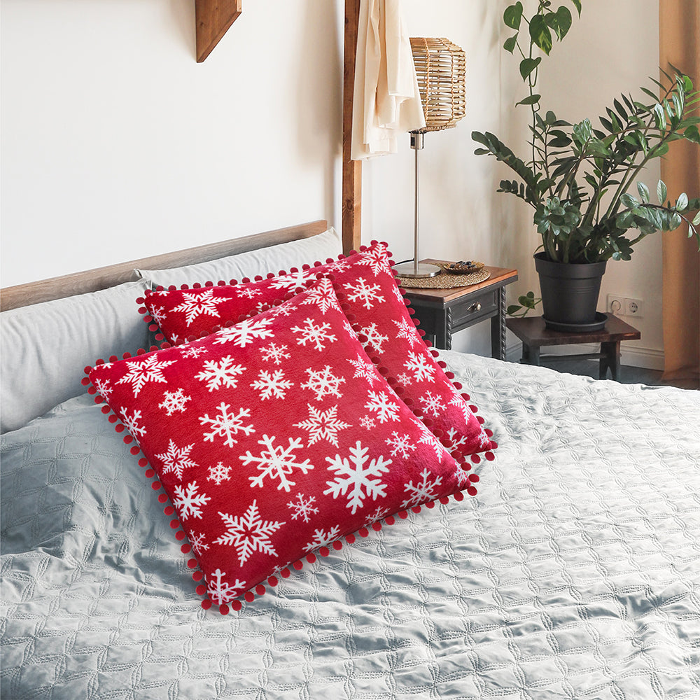 Throw Pillow Covers Set of 2 Sofa Decor POM POM Cushion Case 2 Sizes with Zipper