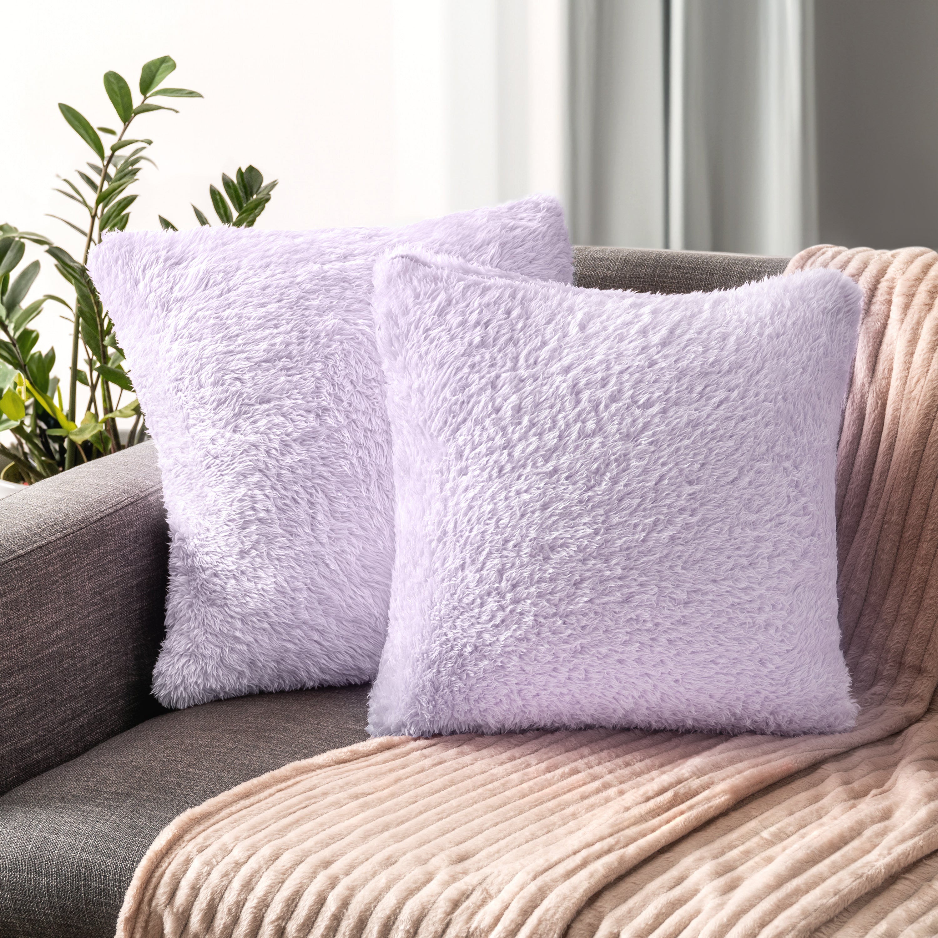 Throw Pillow Covers Set of 2 Sofa Decor Fuzzy Cushion Cases 2 Sizes with Zipper