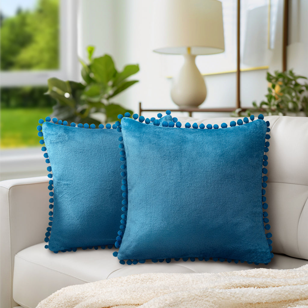 Throw Pillow Covers Set of 2 Sofa Decor POM POM Cushion Case 2 Sizes with Zipper