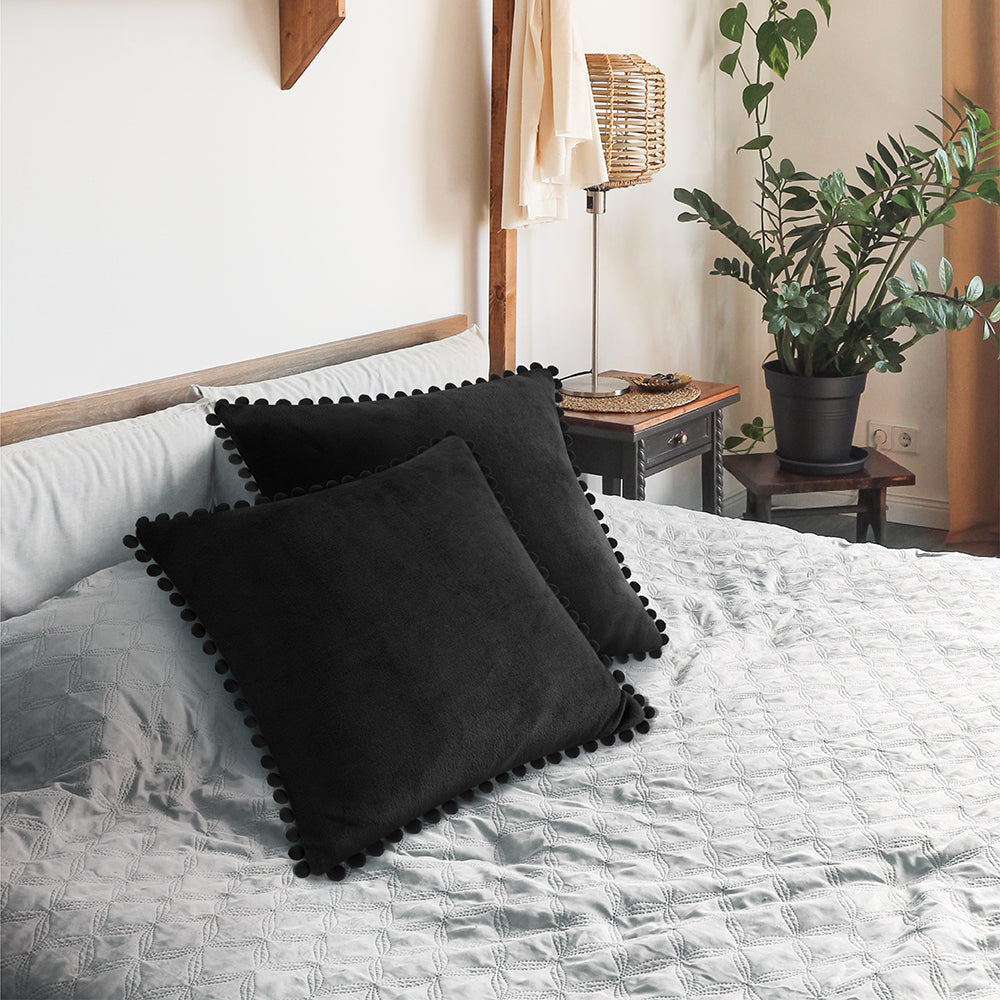 Throw Pillow Covers Set of 2 Sofa Decor POM POM Cushion Case 2 Sizes with Zipper
