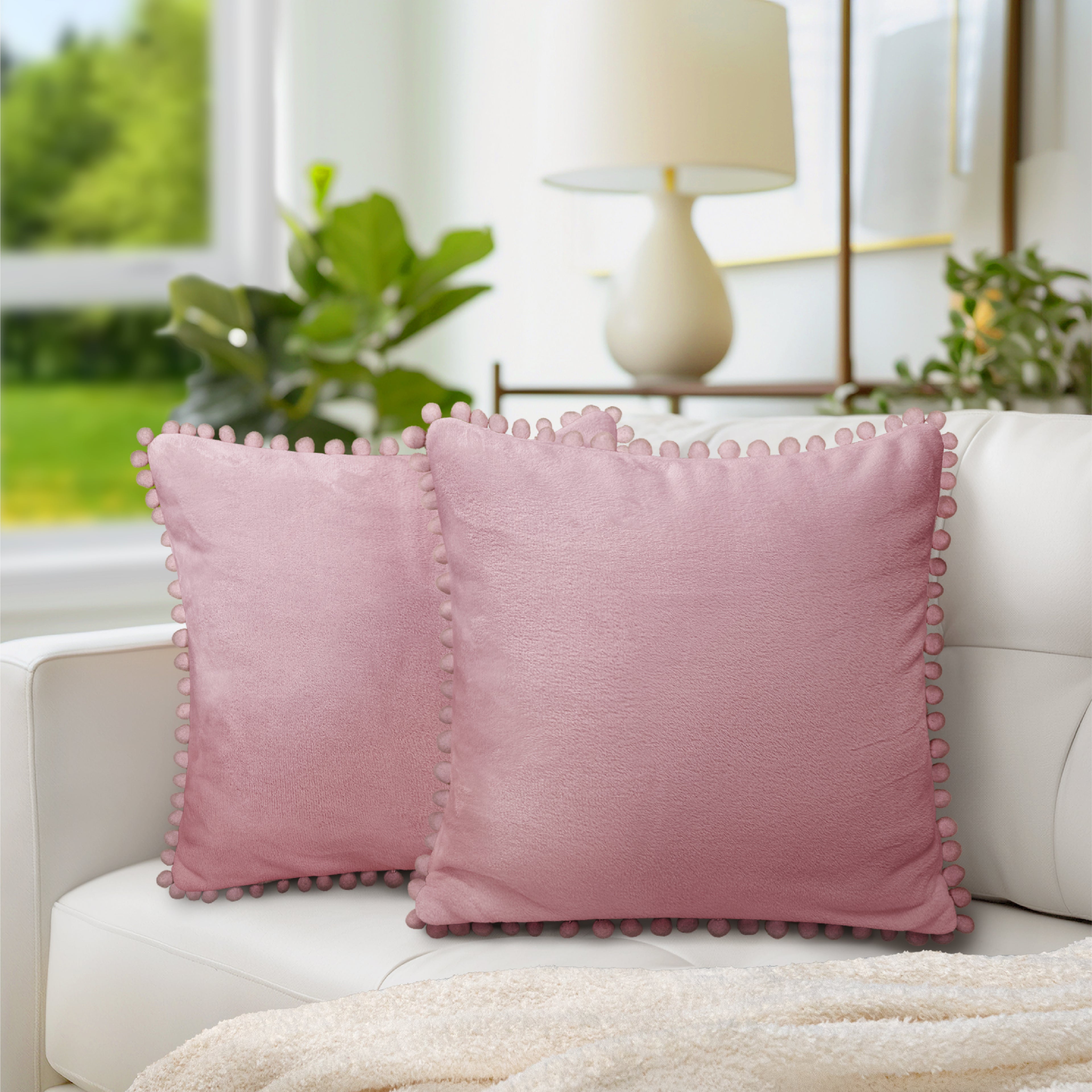 Throw Pillow Covers Set of 2 Sofa Decor POM POM Cushion Case 2 Sizes with Zipper