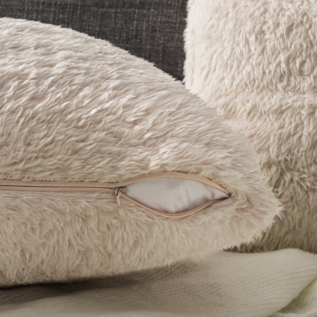 Throw Pillow Covers Set of 2 Sofa Decor Fuzzy Cushion Cases 2 Sizes with Zipper