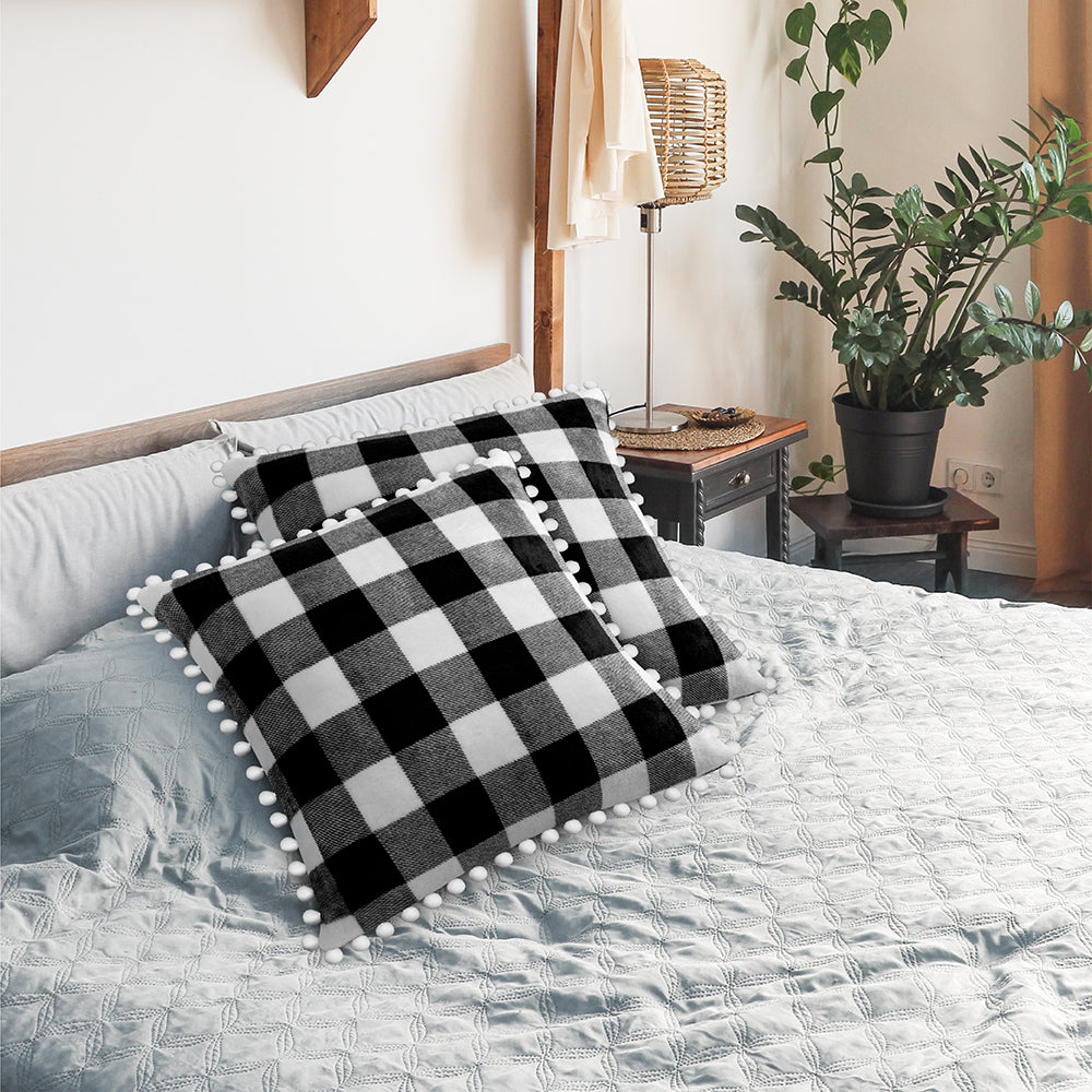 Throw Pillow Covers Set of 2 Sofa Decor POM POM Cushion Case 2 Sizes with Zipper