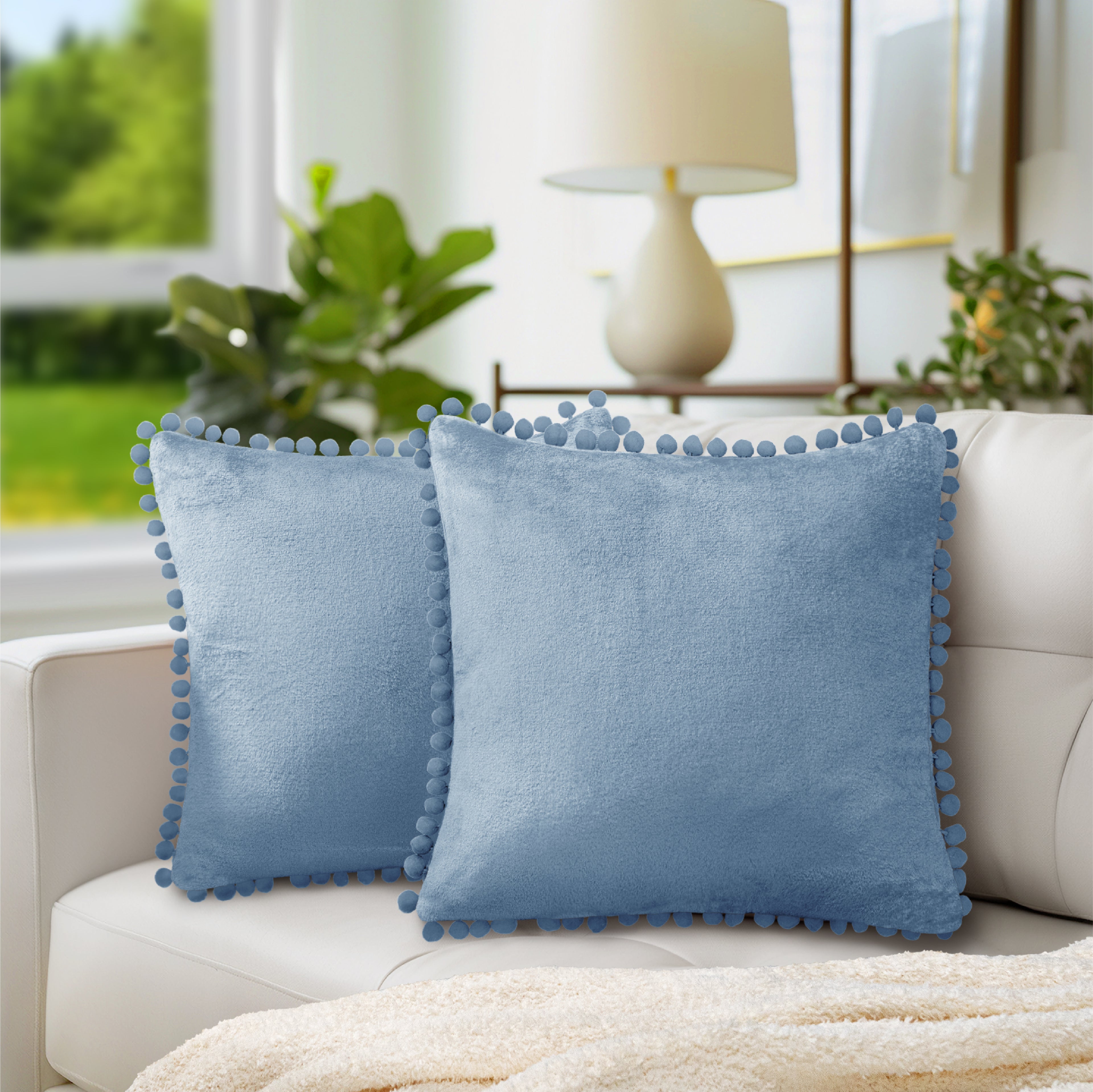 Throw Pillow Covers Set of 2 Sofa Decor POM POM Cushion Case 2 Sizes with Zipper