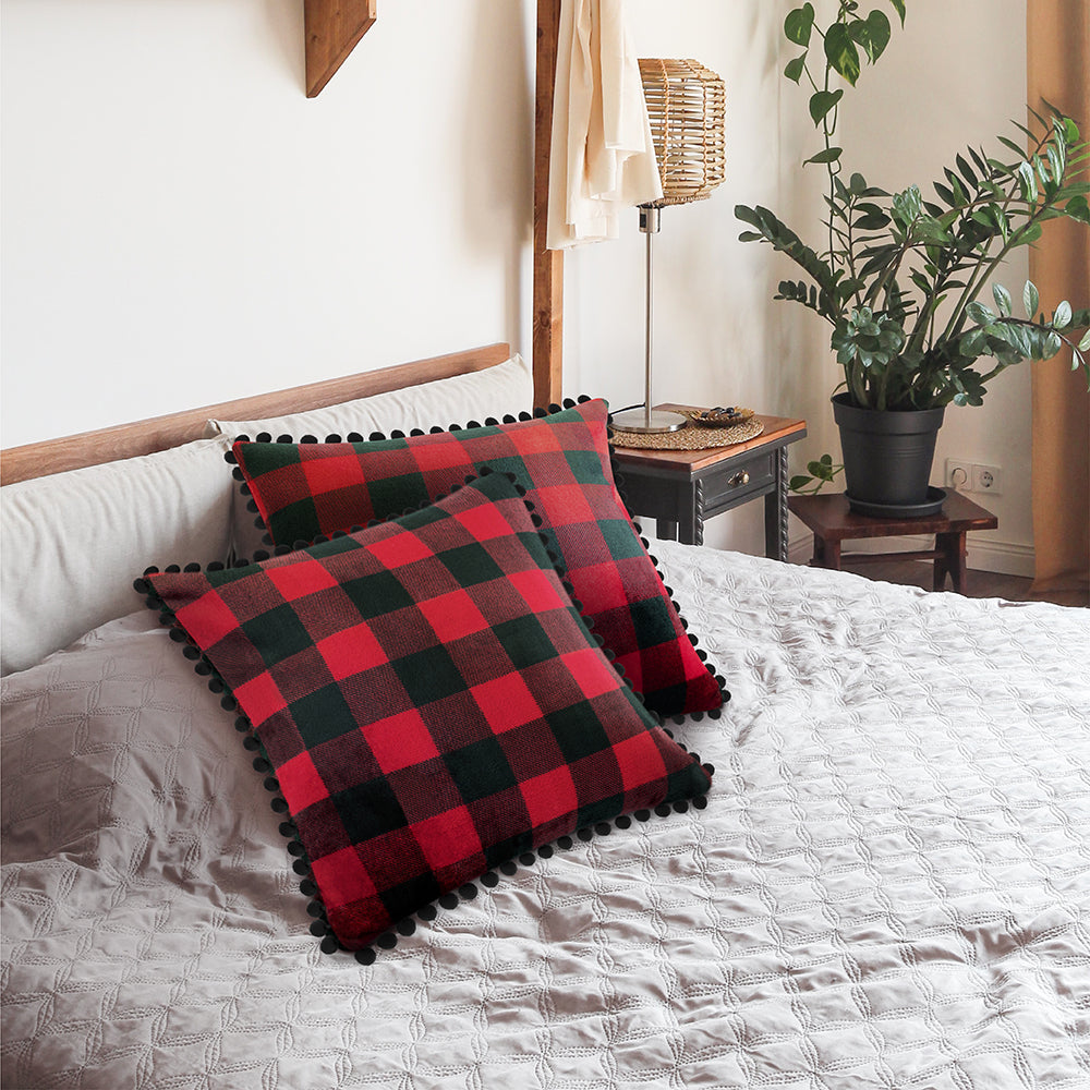 Throw Pillow Covers Set of 2 Sofa Decor POM POM Cushion Case 2 Sizes with Zipper