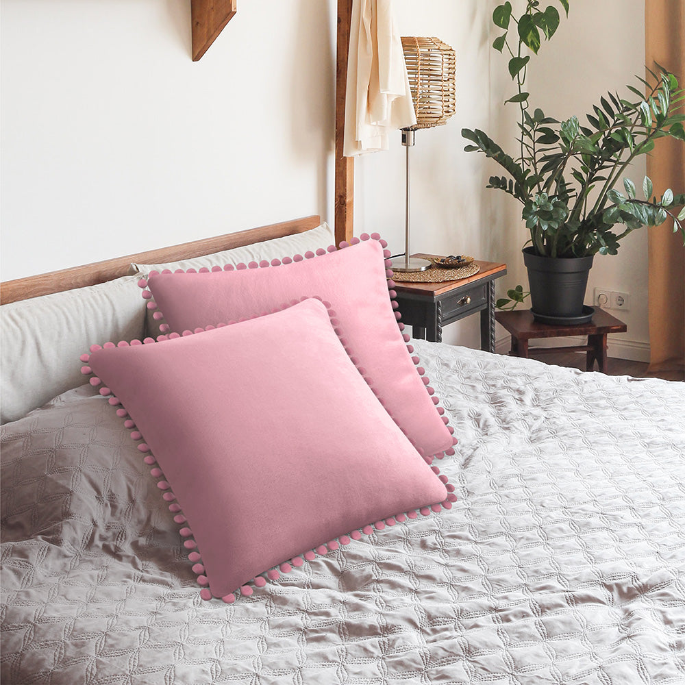Throw Pillow Covers Set of 2 Sofa Decor POM POM Cushion Case 2 Sizes with Zipper