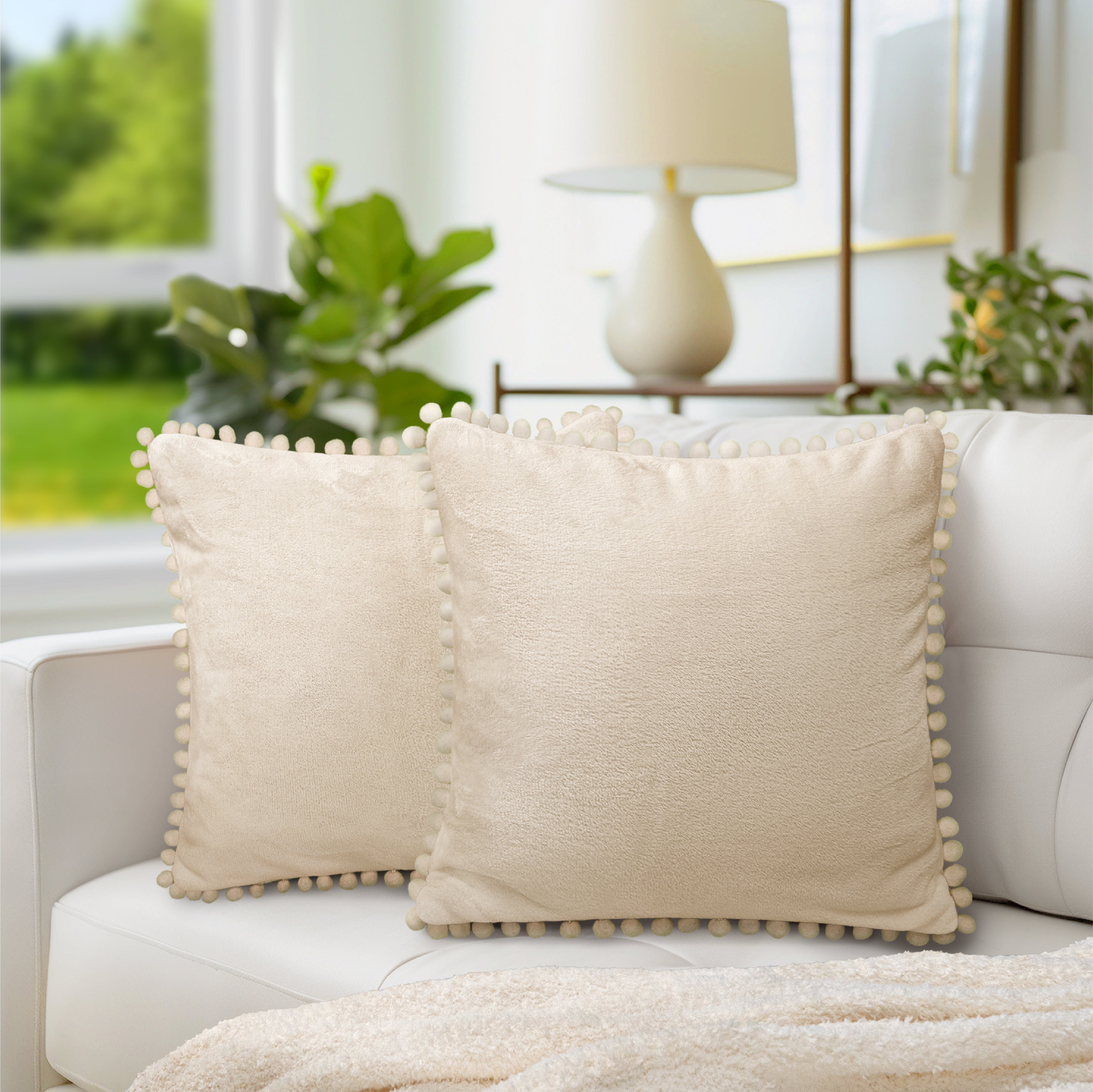 Throw Pillow Covers Set of 2 Sofa Decor POM POM Cushion Case 2 Sizes with Zipper