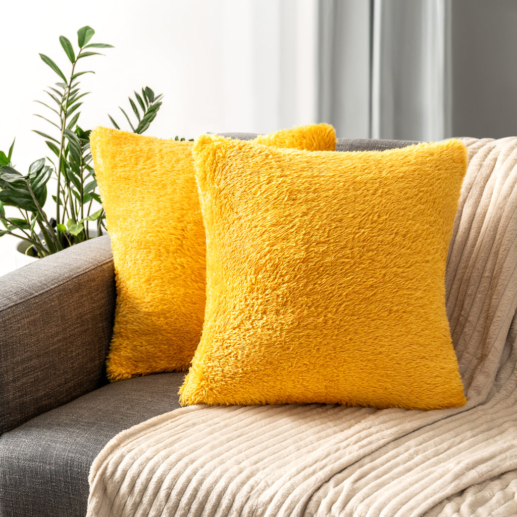 Throw Pillow Covers Set of 2 Sofa Decor Fuzzy Cushion Cases 2 Sizes with Zipper