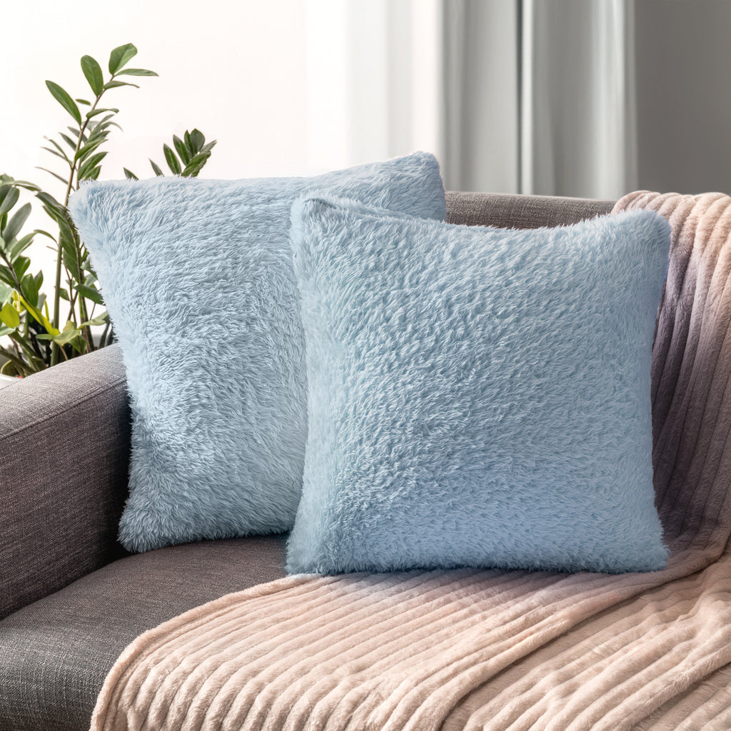Throw Pillow Covers Set of 2 Sofa Decor Fuzzy Cushion Cases 2 Sizes with Zipper