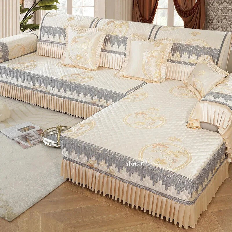 Classical Lace Couch Covers Jacquard Quilted Seat Cushion Universal Skirt Towel