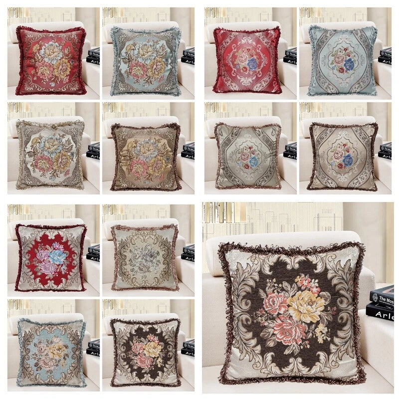 22x22" Classic Vintage Cushion COVER Jacquard Floral Sofa Home Decor Pillow Case