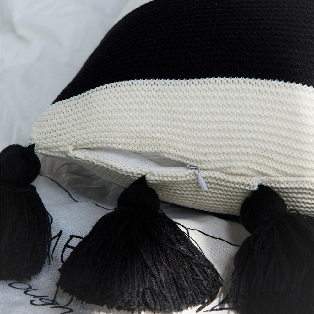 Knitted With Tassel Throw Pillowcase Sofa Office Bed Waist Cushion Pillow Cover