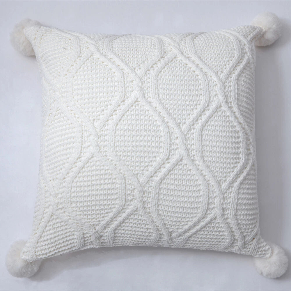 18" Knitted Pillow Case Sofa Bed Soft Pompom Ball Waist Throw Cushions Cover New